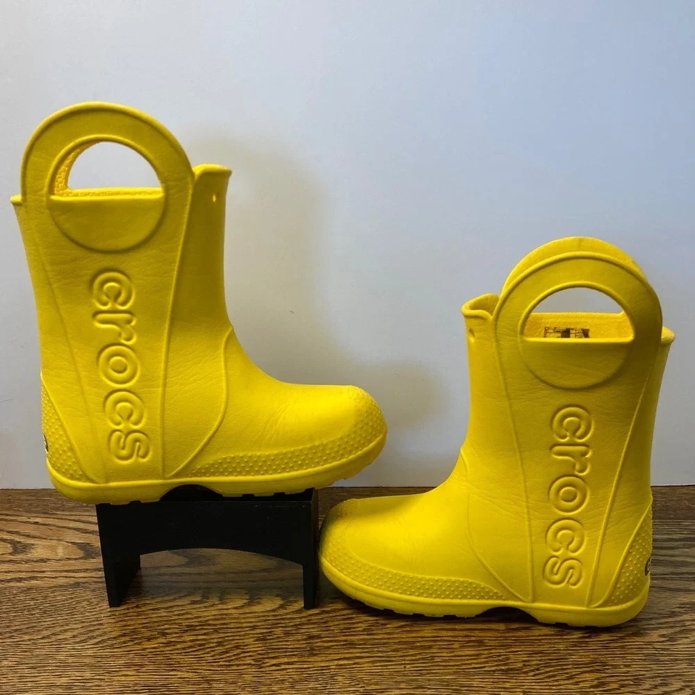 Crocs Handle It Rain Boots Yellow Kids Size C11 Waterproof Pull On 12803